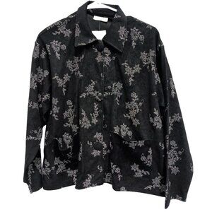 Material Girl Designs‎ Jacket Womens Small Black Faux Suede Floral Wearable Art